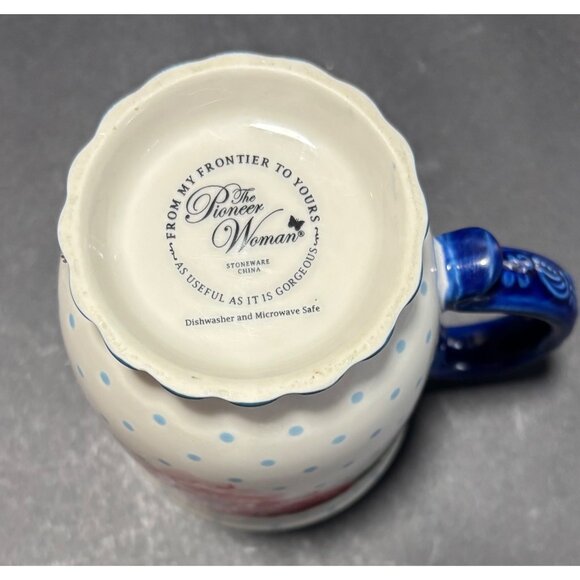 Pioneer Women Heritage Coffee Mug Floral Red Rose With Blue Handle & Base - Picture 7 of 9